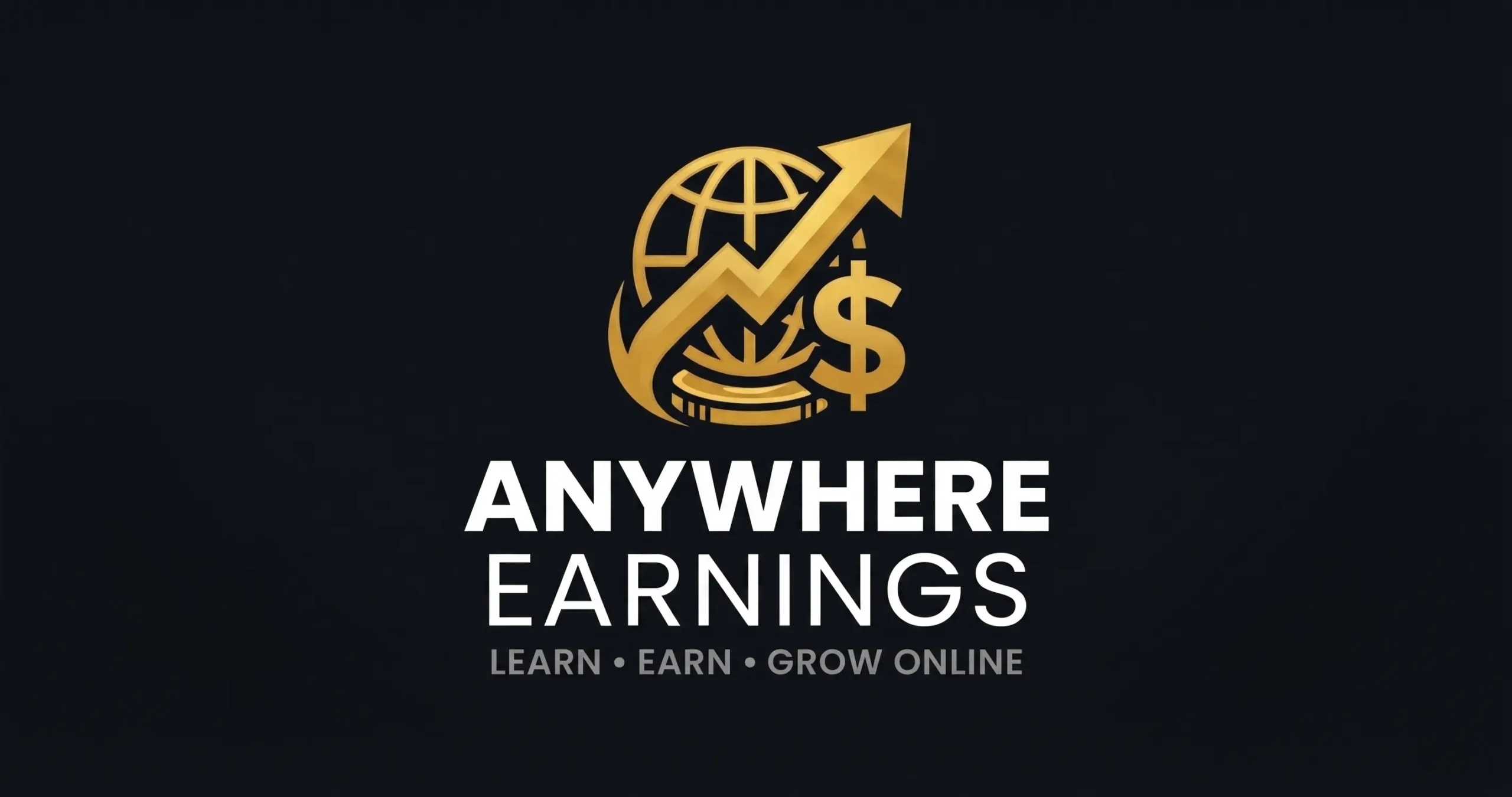 Anywhere Earnings gold logo with a globe and upward arrow icon on a dark background