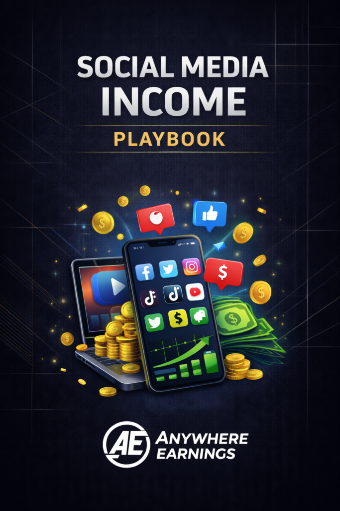 Social Media Income Playbook cover – step-by-step guide to building income through social media platforms