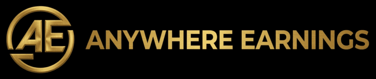 Anywhere Earnings gold emblem and text logo seamlessly blending into a deep black background