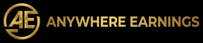 Anywhere Earnings gold emblem and text logo seamlessly blending into a deep black background