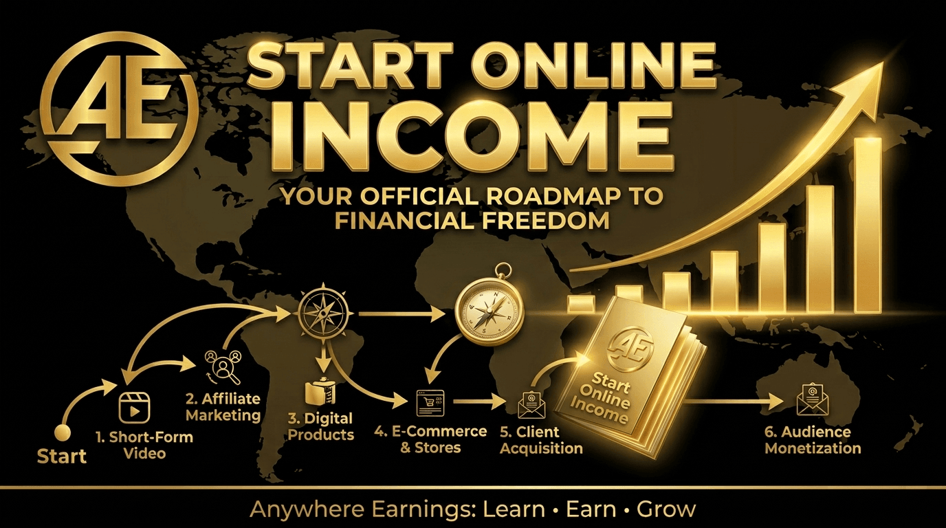 How to start online income official roadmap to financial freedom with 6 core pillars for Anywhere Earnings.