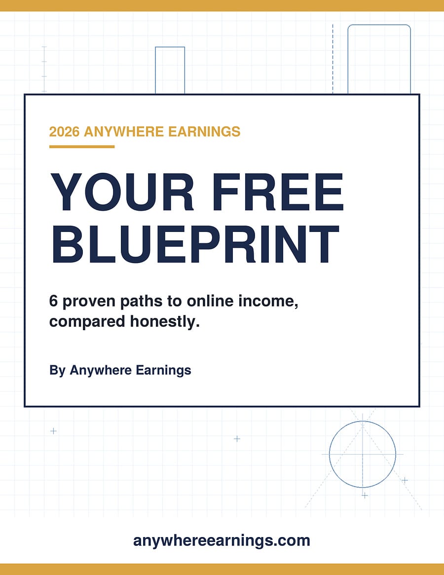 Your Free Blueprint cover from Anywhere Earnings, showing 6 proven paths to online income, compared honestly