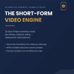 Navy and gold cover for "The Short-Form Video Engine" playbook by Anywhere Earnings, showing a phone/play icon and three key benefits